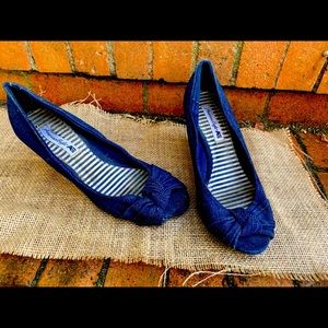 Blue denim wedge sandals